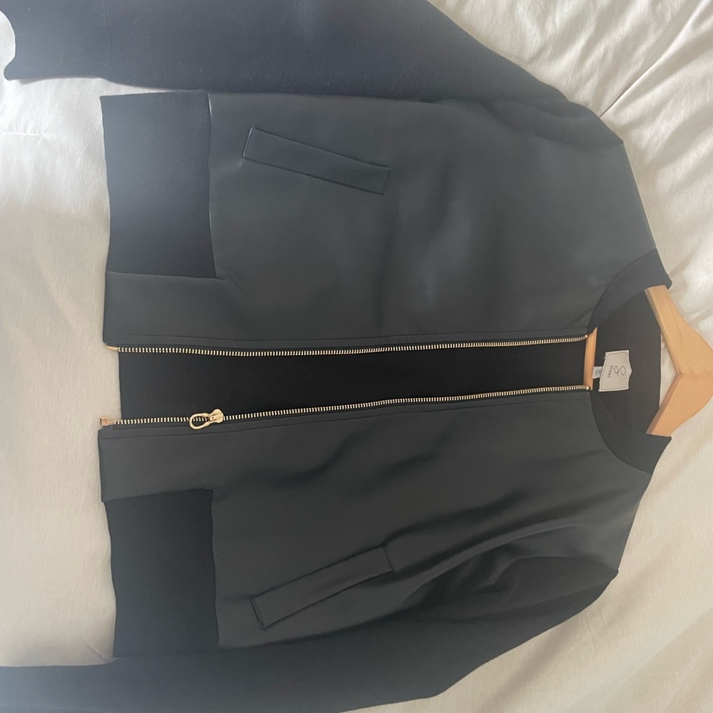 Sioni Black Bomber Jacket with Gold-Tone Zipper